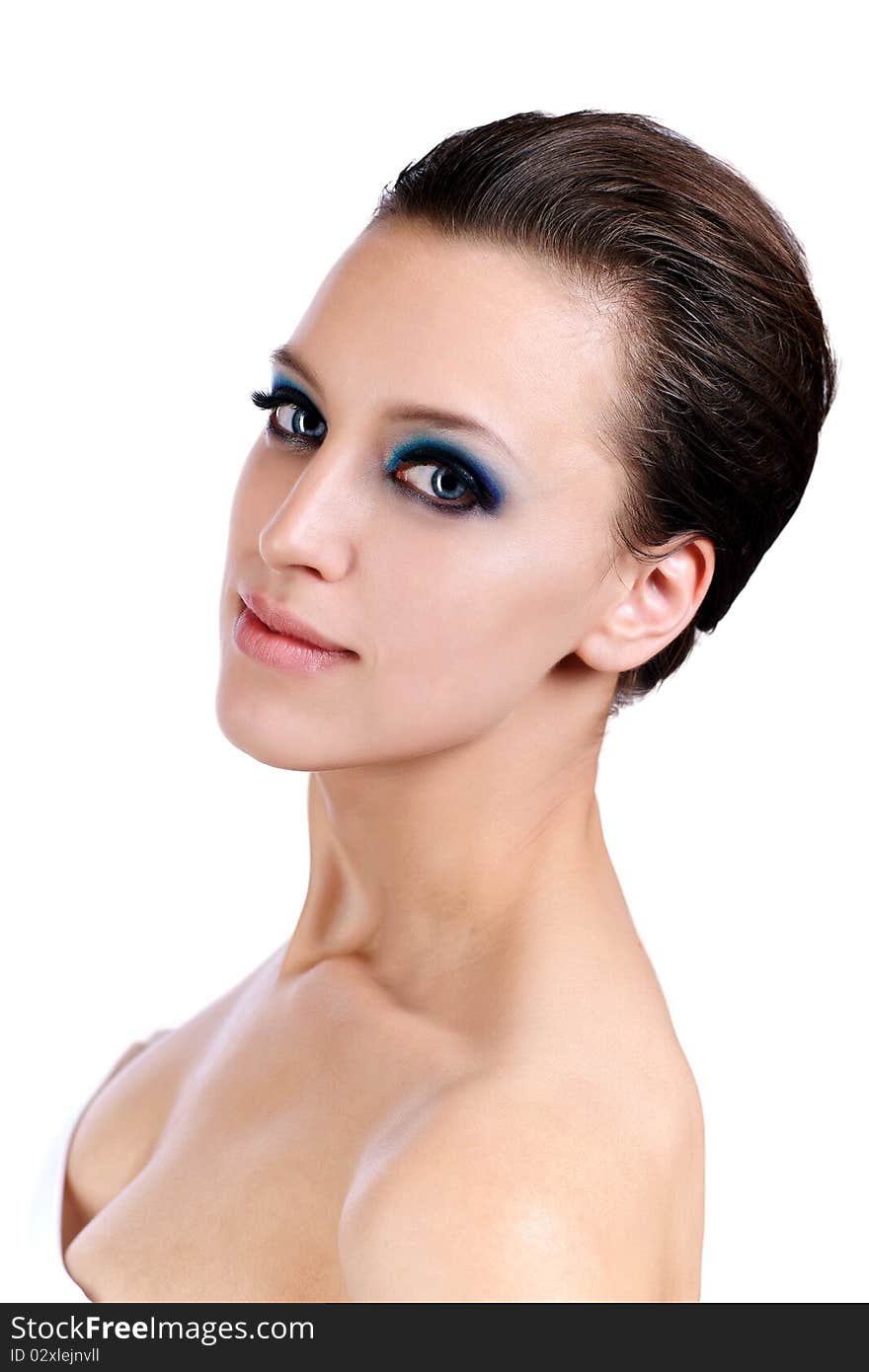 Beautiful Young Woman With Blue Make-up.