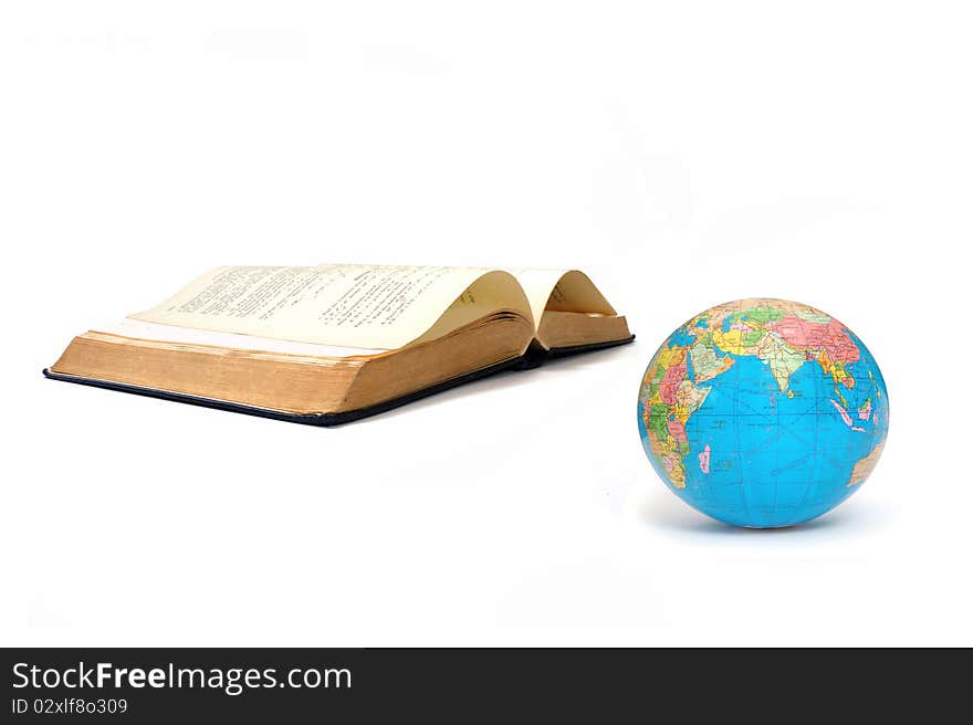 Globe atlas and an open book. Globe atlas and an open book