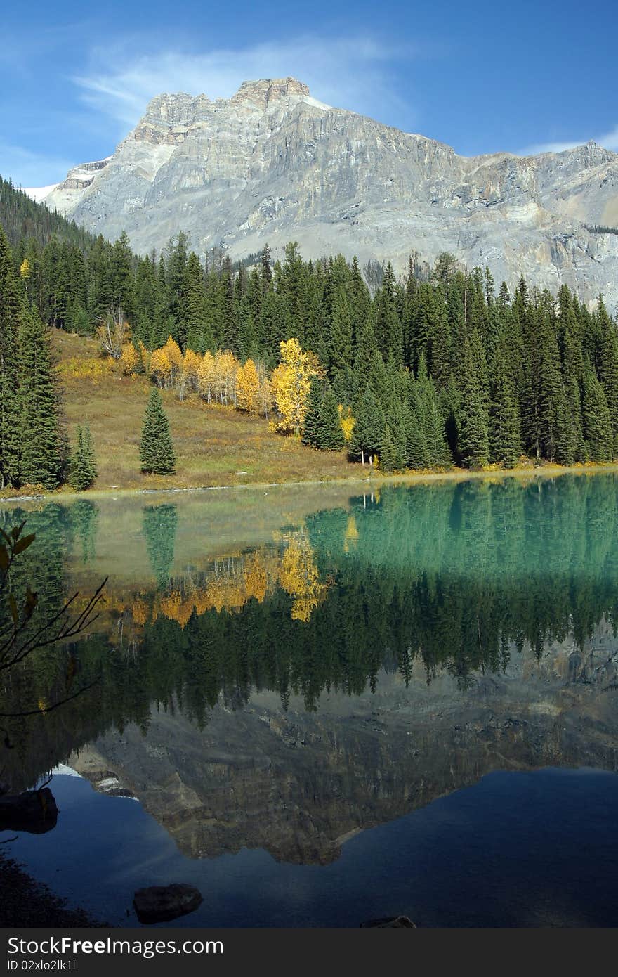 Mountain reflection in Emerald Lake, Yoho National Park, British Columbia, Canada. Mountain reflection in Emerald Lake, Yoho National Park, British Columbia, Canada