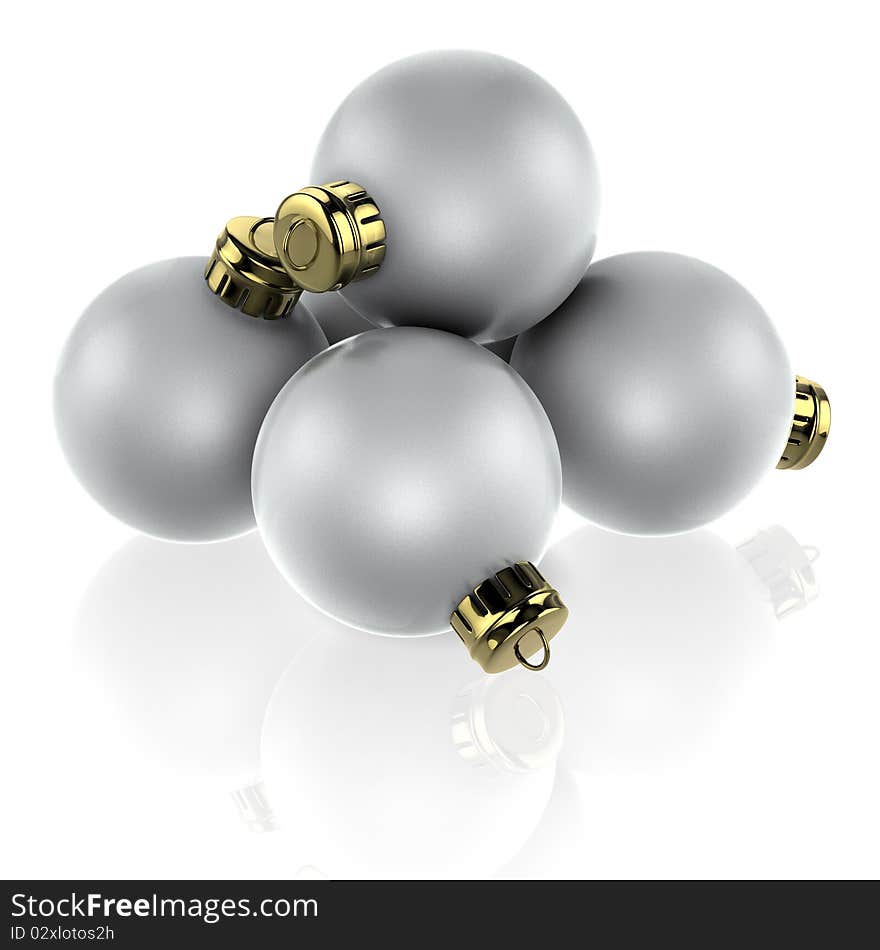 Silver Christmas Baubles with gold caps