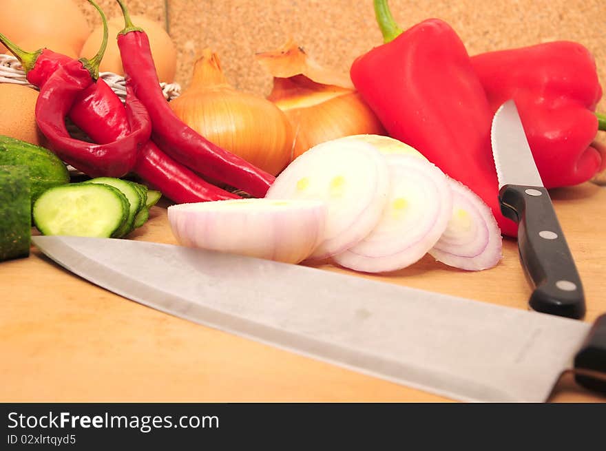 Ground Chili Peppers And Raw Vegetables