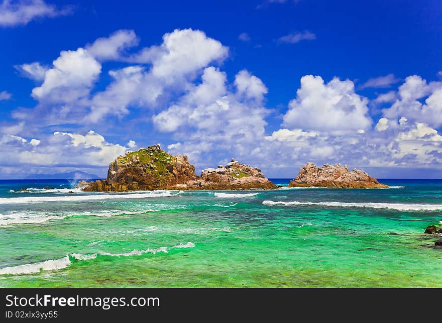 Stones At Ocean At Seychelles