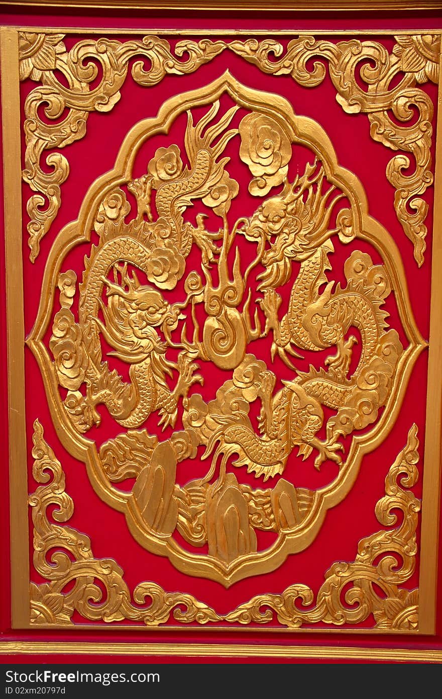 Chinese dragons on red texture, temple in thailand. Chinese dragons on red texture, temple in thailand