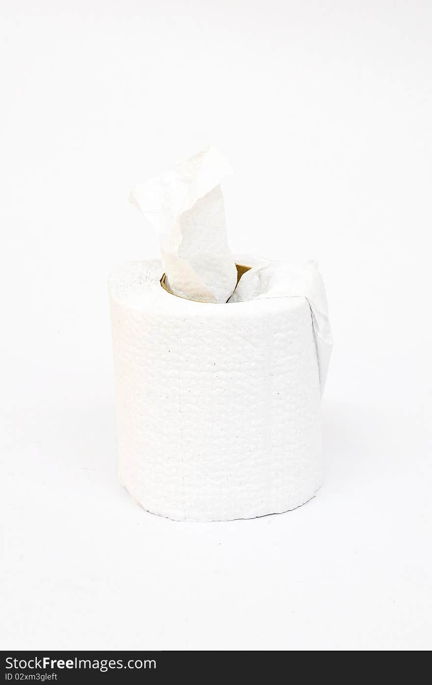 A roll of toilet tissue or toilet paper on white background