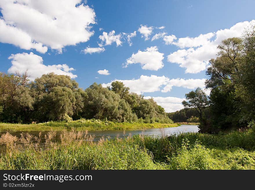 River in the European Russia. Sunny summer day.