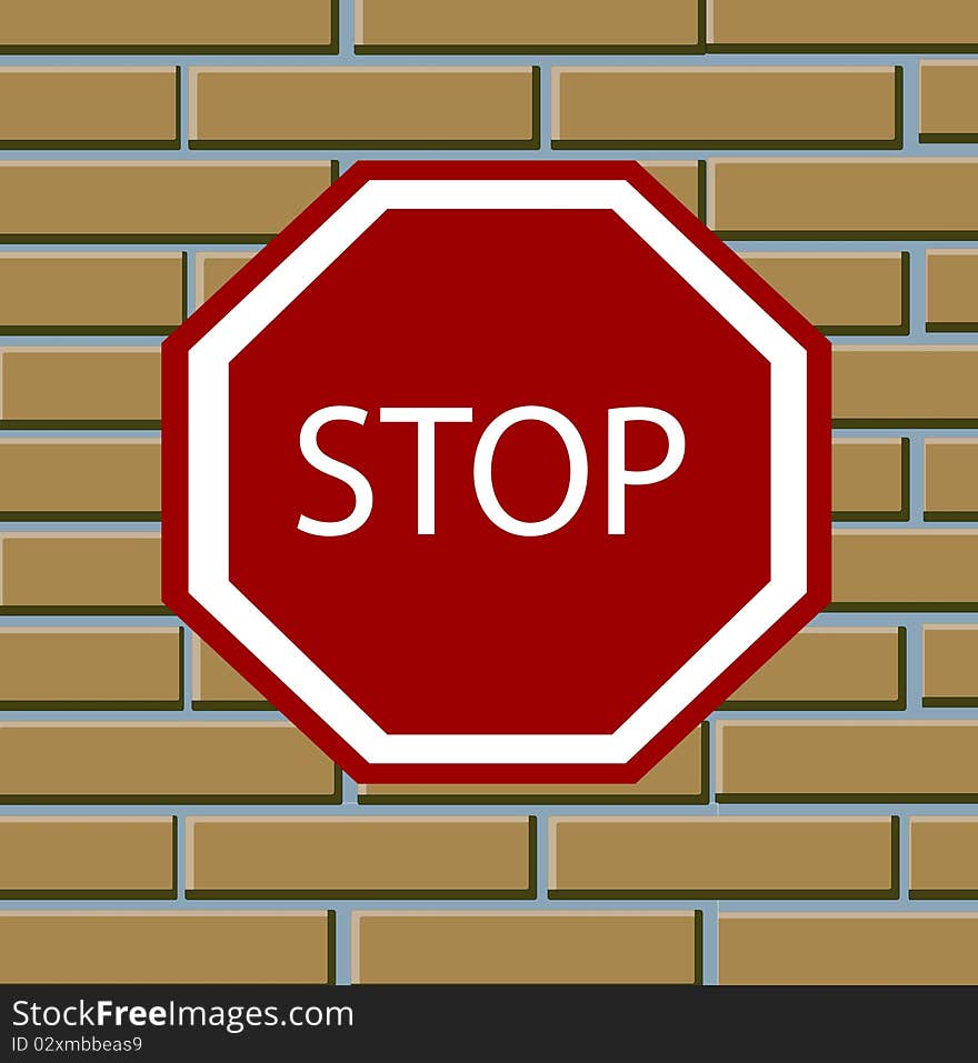 Prohibiting sign of the foots on brick wall