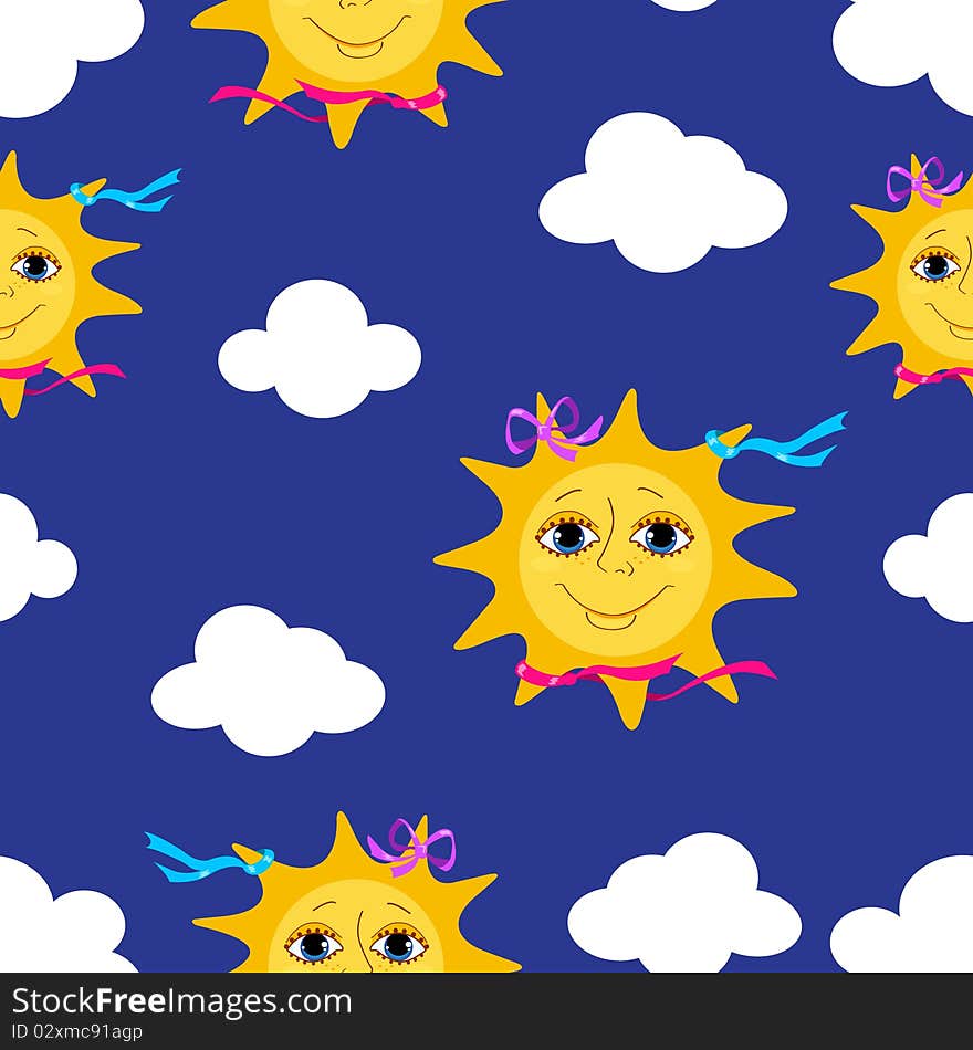 Sun seamless pattern. Cartoon background.