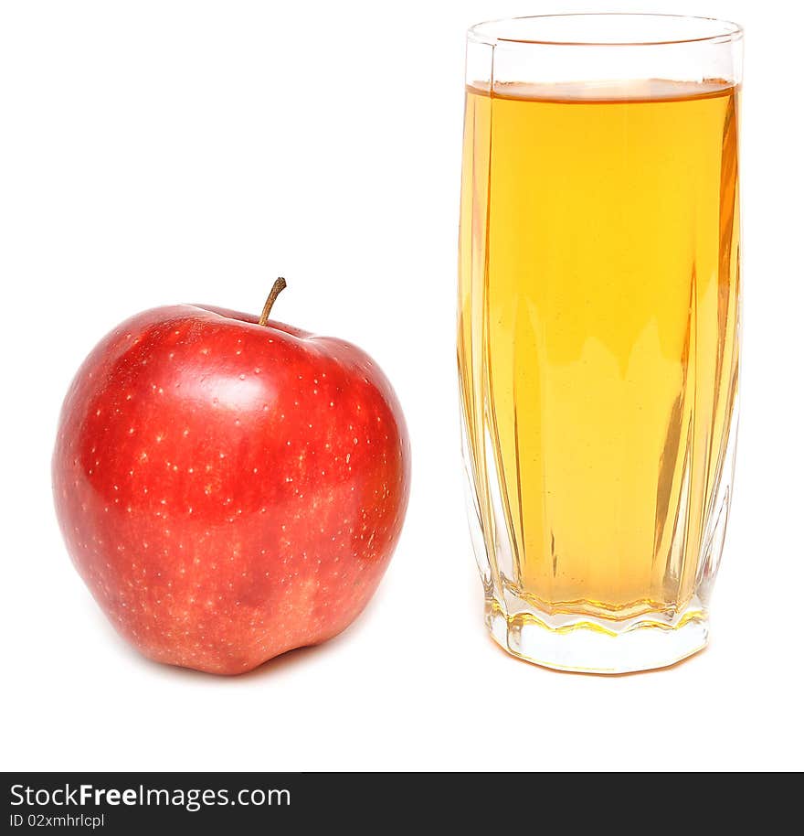 Apple juice in glass and fresh apples on white background. Apple juice in glass and fresh apples on white background