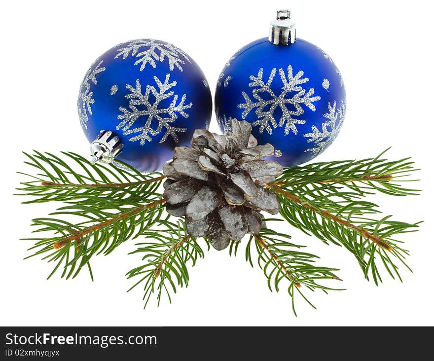 Close-up christmas decorations, isolated on white