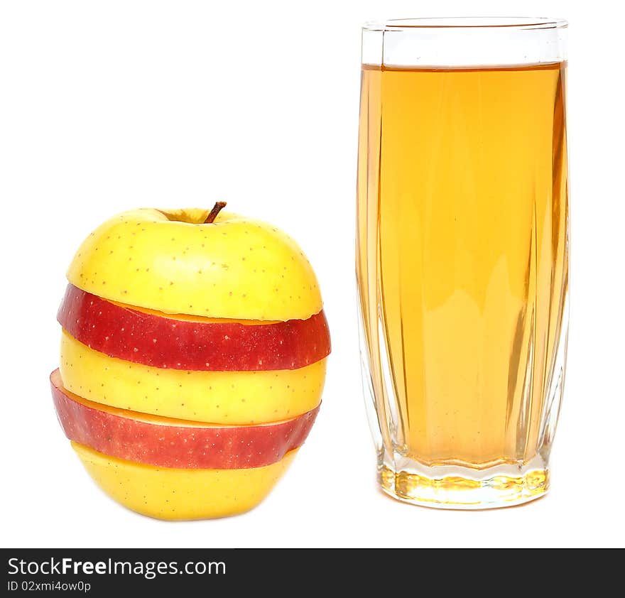 Apple juice in glass and fresh apples on white background. Apple juice in glass and fresh apples on white background