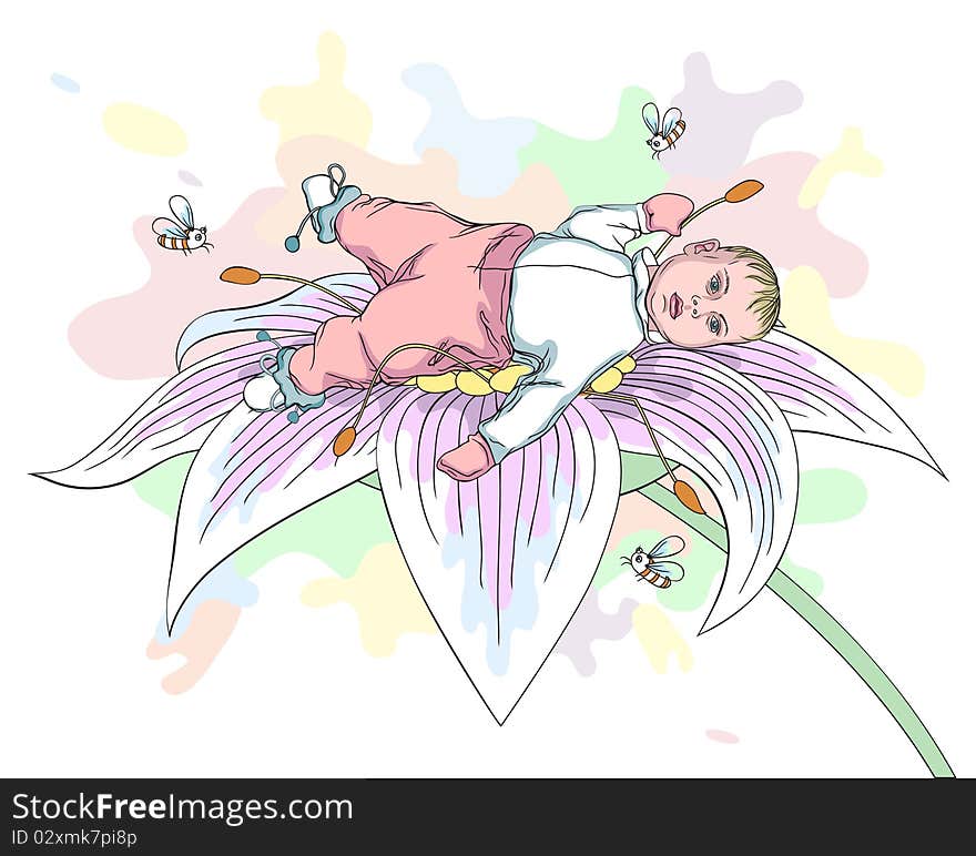 Baby on the flower - vector