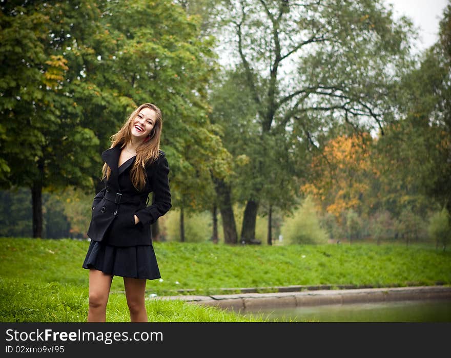 Golden Russian autumn with a beautiful happy girl. Golden Russian autumn with a beautiful happy girl