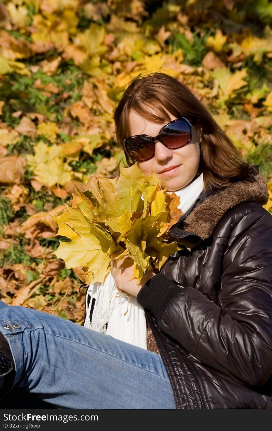 The beautiful girl with autumn leaves. The beautiful girl with autumn leaves