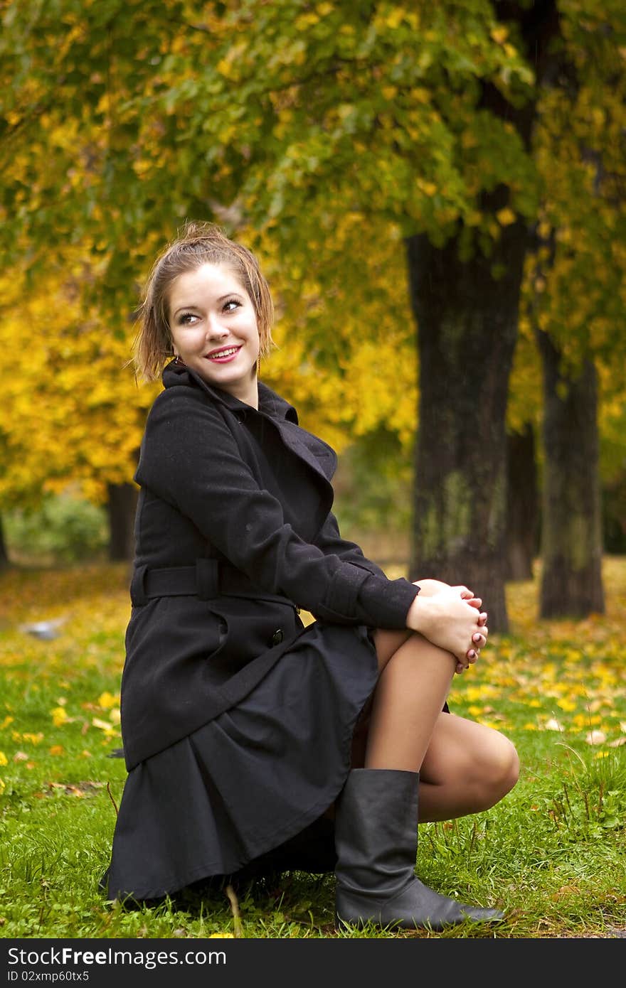 Golden Russian autumn with a beautiful happy girl. Golden Russian autumn with a beautiful happy girl