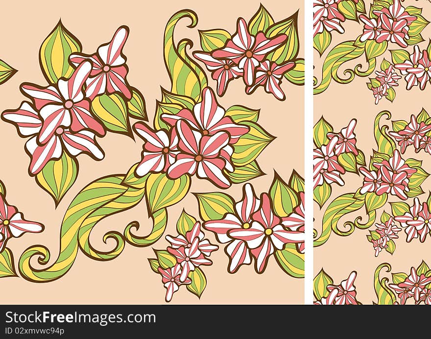 Illustration seamless pattern with flowers. No gradient.