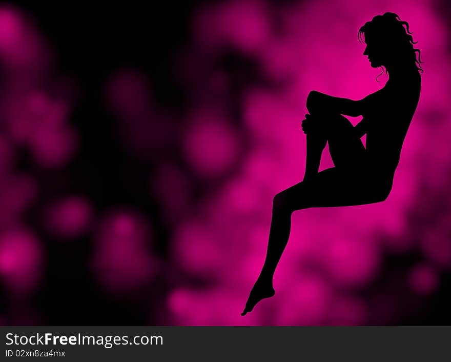 Black woman's silhouette of yang woman on a black-pink background. Black woman's silhouette of yang woman on a black-pink background