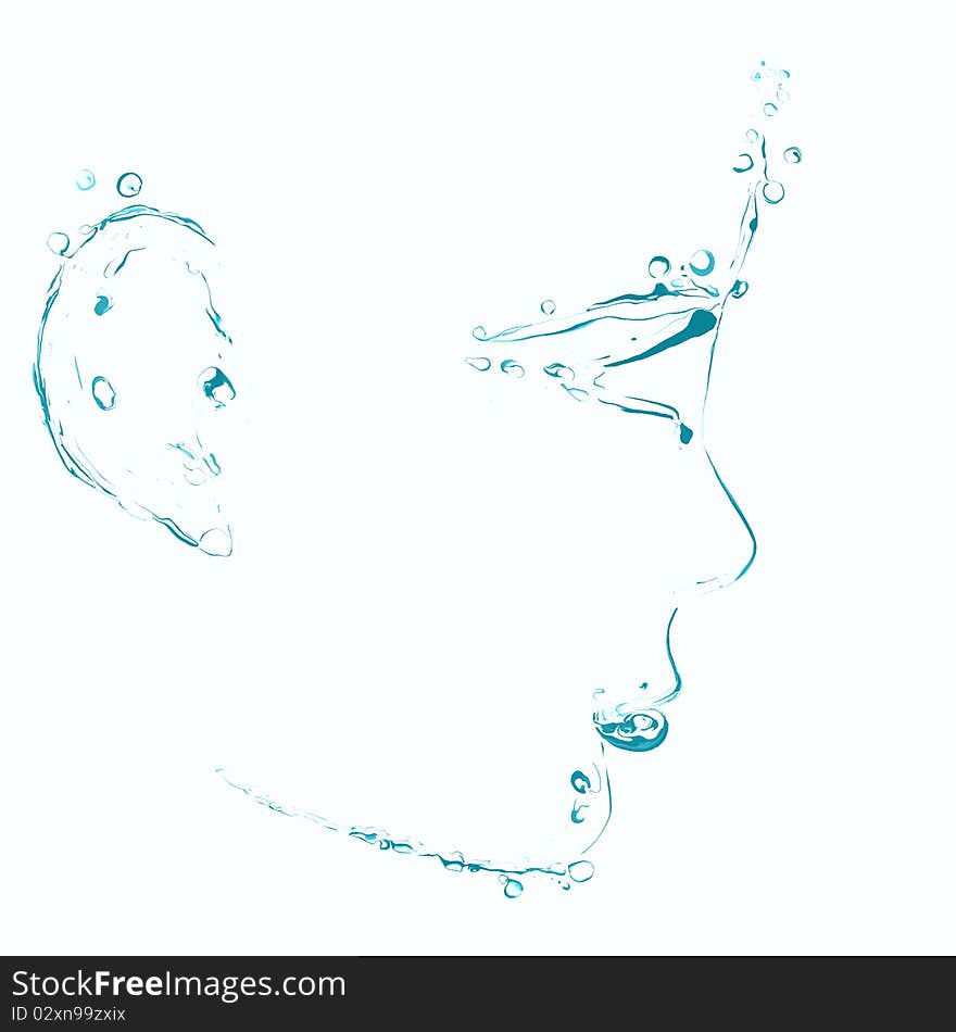 Face from aqua, water droplets face, aqua illustration