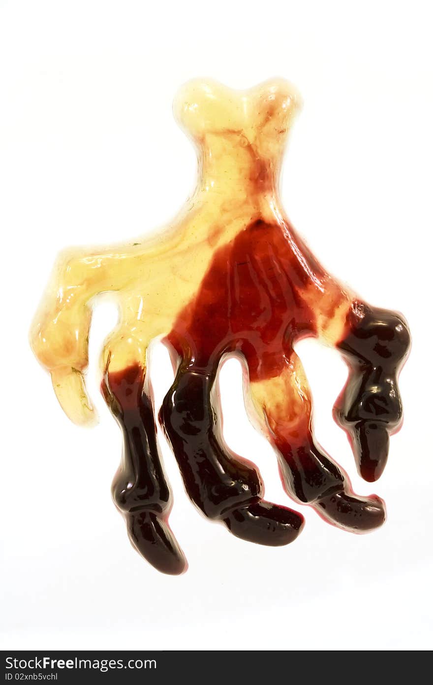 Jelly skeleton hand over a white background. Jelly skeleton hand over a white background