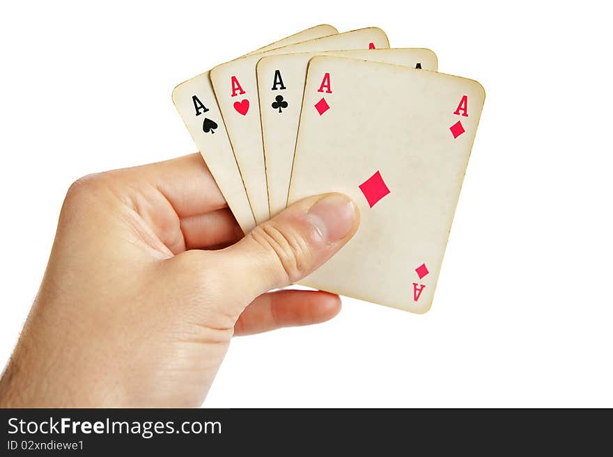 Isolated hand keeping playing cards