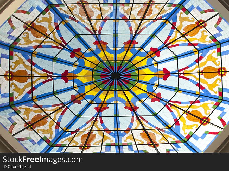 Luxury hotel ceiling made of colorful glass