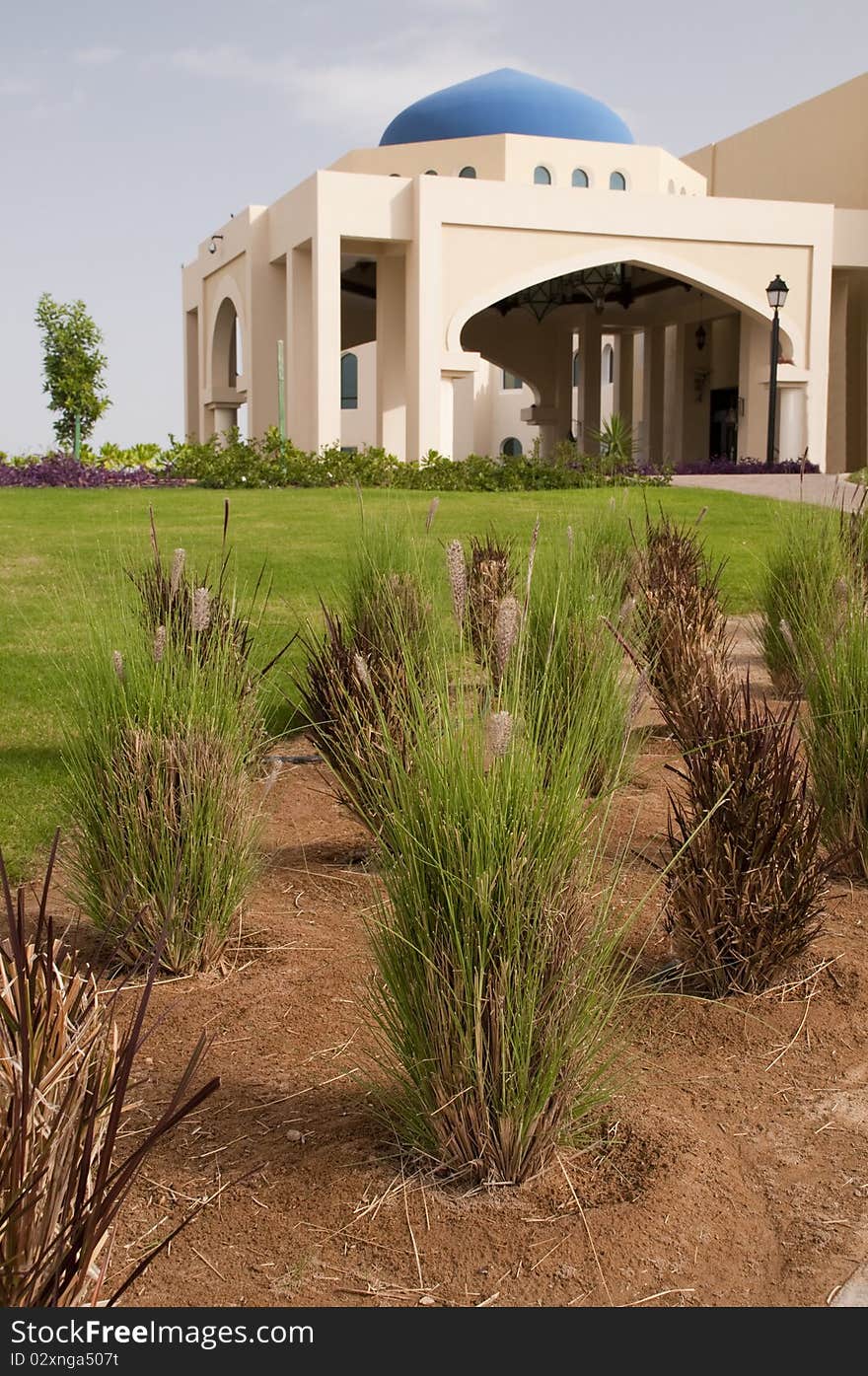 Arabic luxury hotel entrance in shape of dome. Arabic luxury hotel entrance in shape of dome