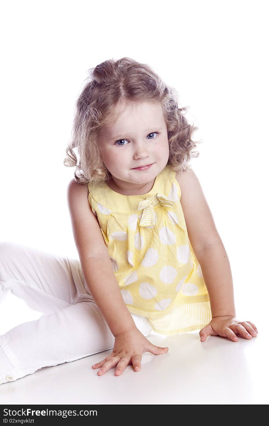 Photo of adorable young girl on white background