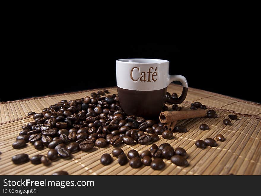 Coffee cup and coffee beans