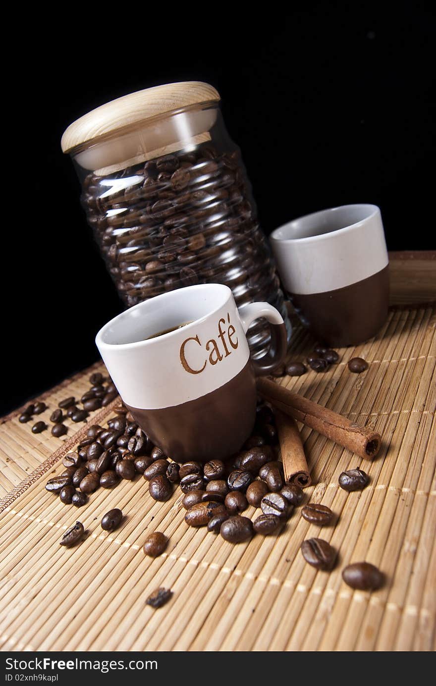 Coffee cup and coffee beans