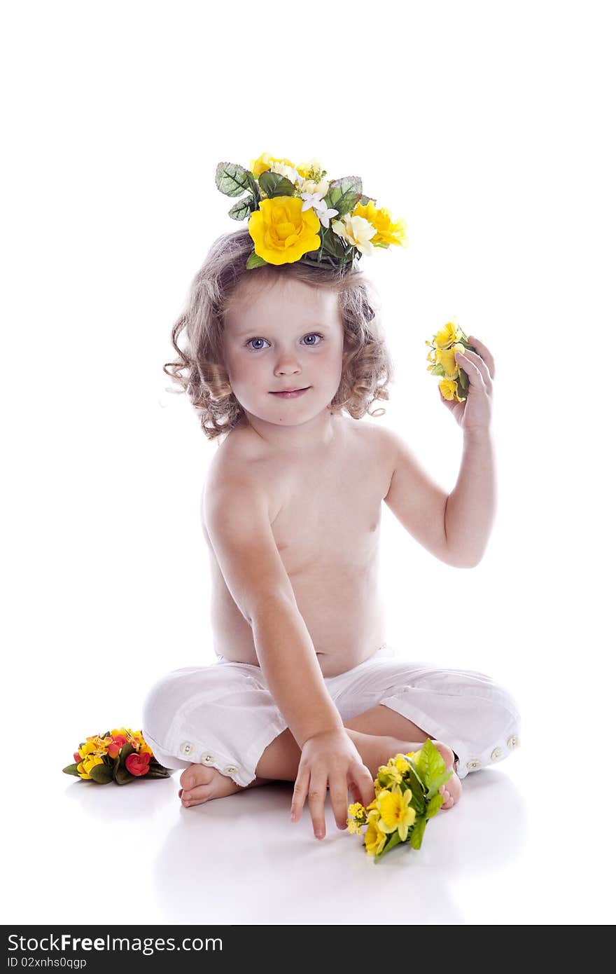 Photo of adorable young girl on white background