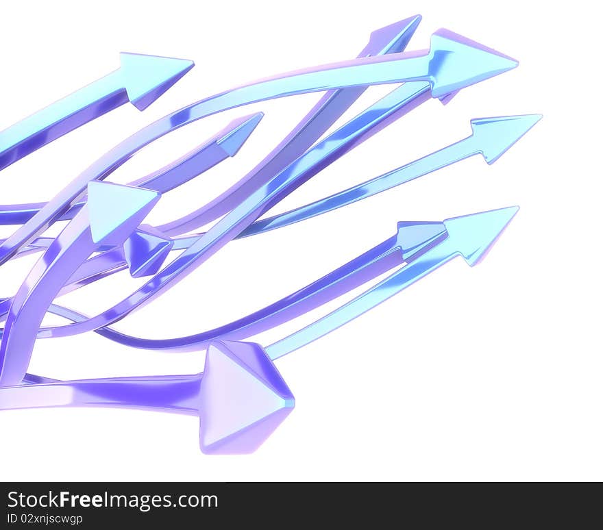 Abstract violet arrows in motion on white background