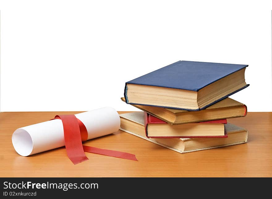 Scroll With  Ribbon And Books