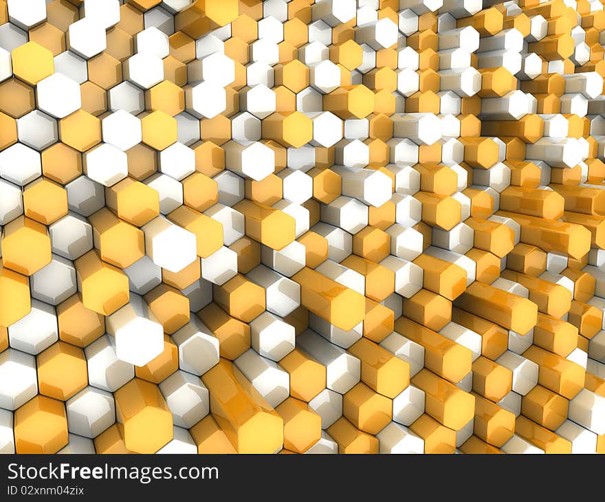 Abstract orange background with dynamic hexagons. Abstract orange background with dynamic hexagons