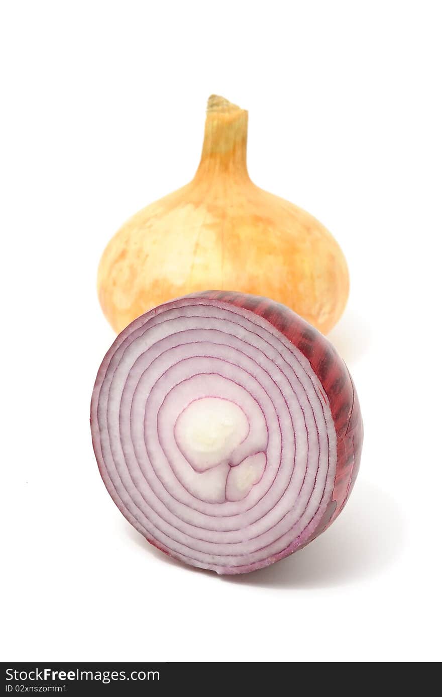 A red and yellow onions isolated on a white background