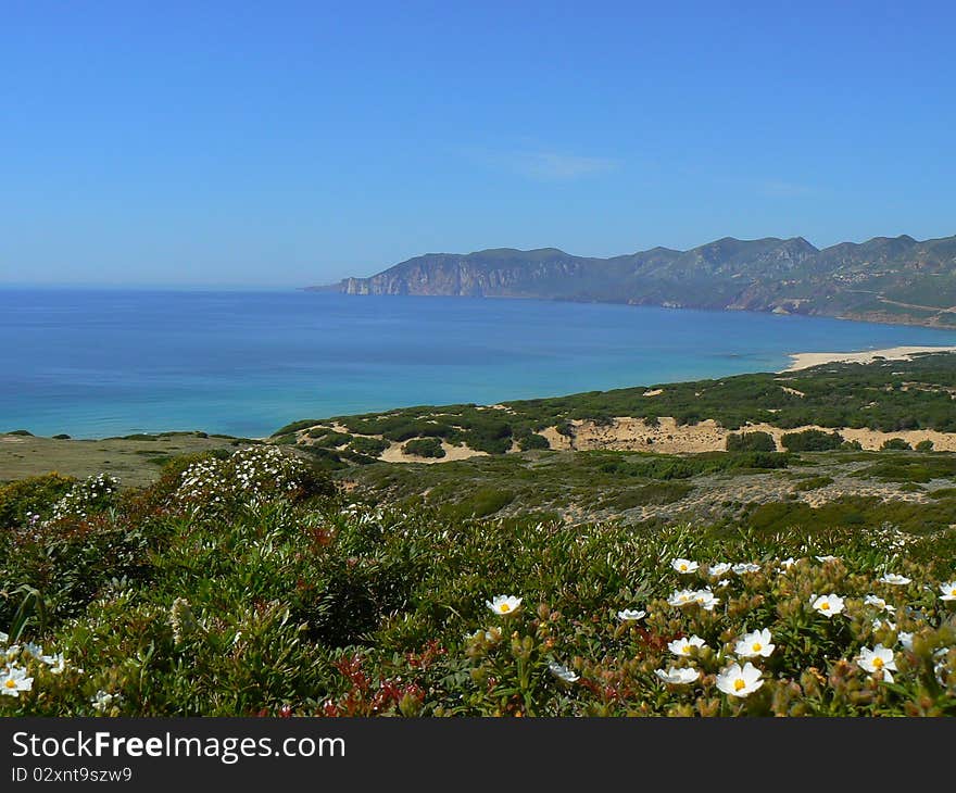 Sardinia landscape scenery with mountains and sea