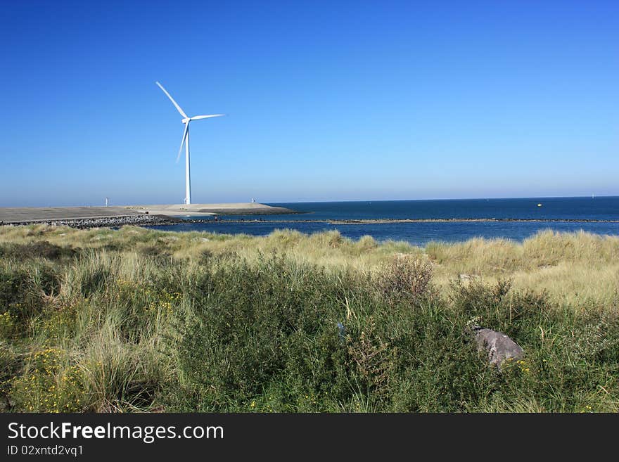 Windmill beside Northsea in Netherland