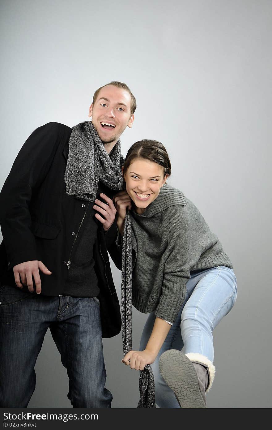 White young man and woman having fun together. White young man and woman having fun together