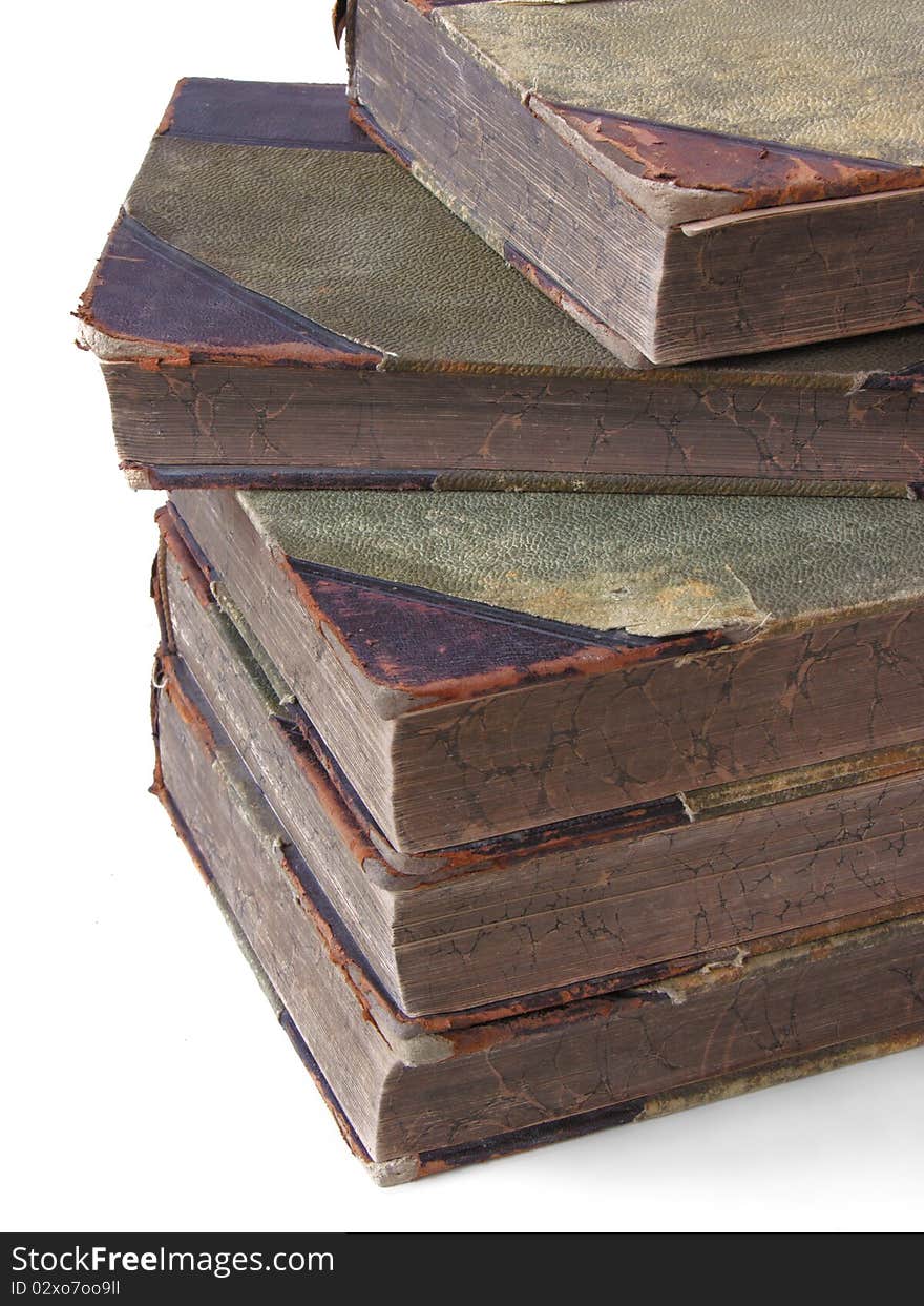 Very old books on white background