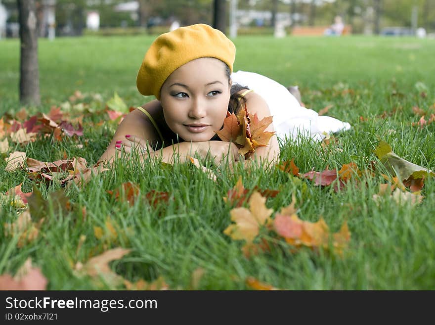 Girl resting in autumn park. Girl resting in autumn park