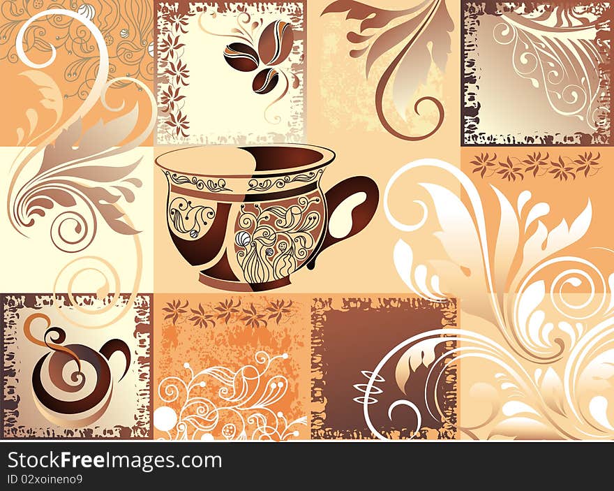 Vector Coffee Background With Butterfly