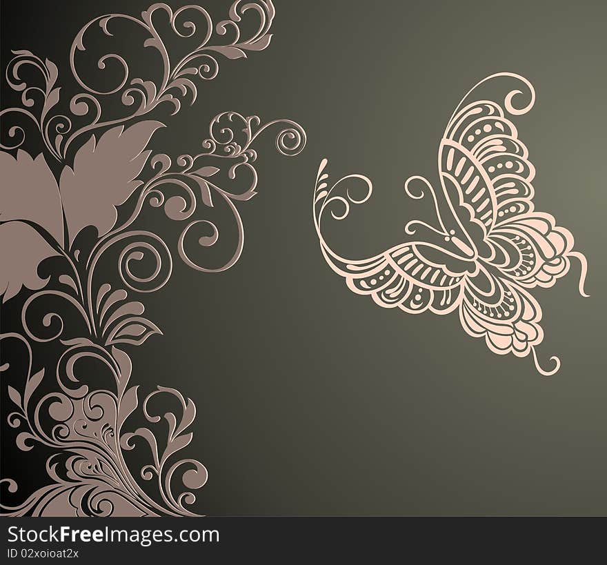 Abstract floral background with butterflies