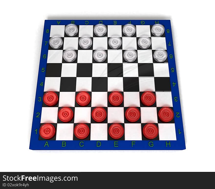 Glass white and red checkers on board