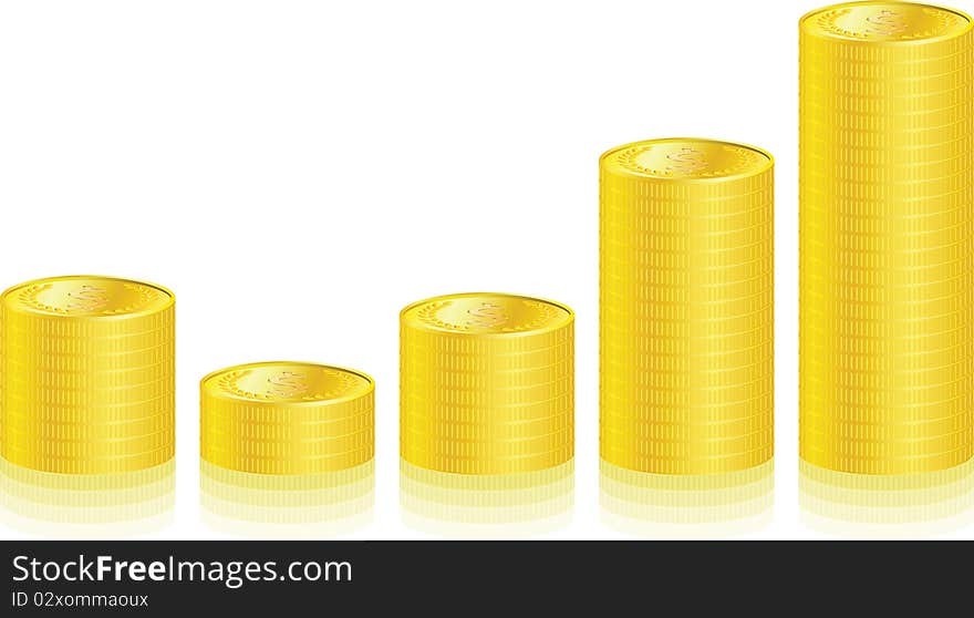 Gold Coins Graph on white background illustration