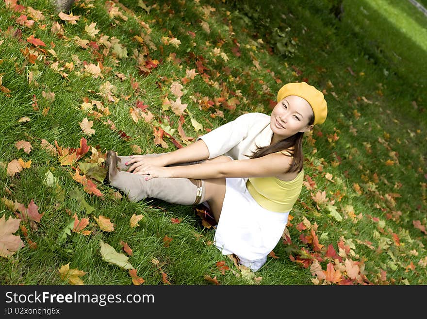 Girl resting in autumn park. Girl resting in autumn park