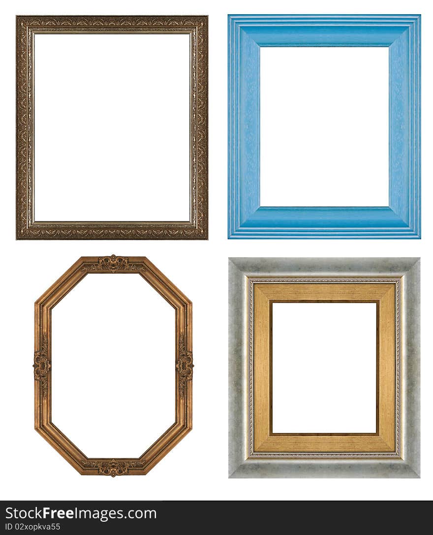 Vintage picture frame, gold plated, white background, clipping path included. Vintage picture frame, gold plated, white background, clipping path included