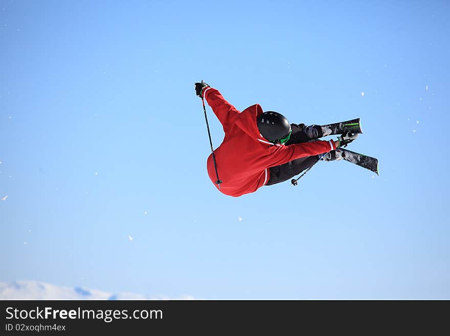 Teenage skier who jump high up in the air. Teenage skier who jump high up in the air