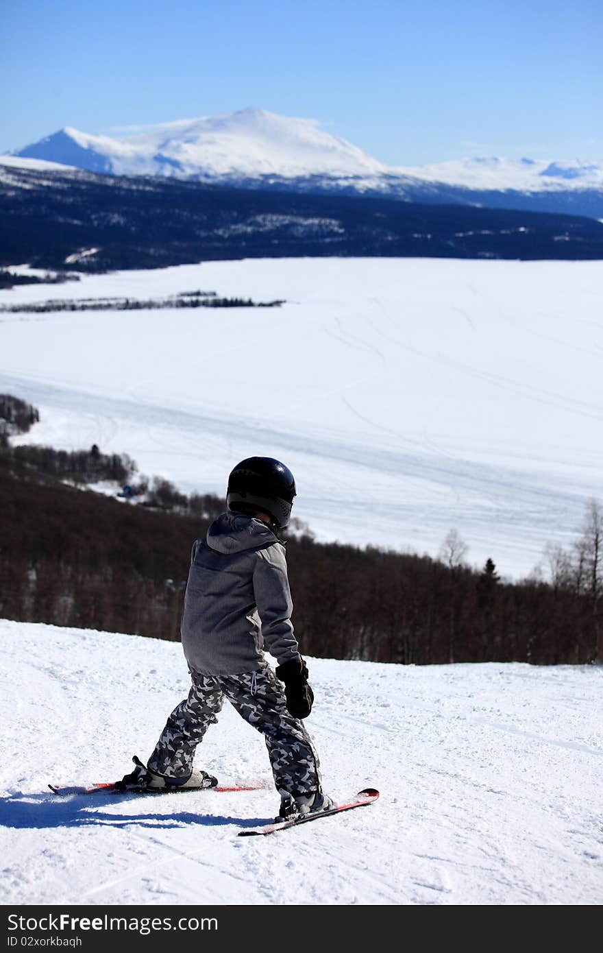 Little boy on the great mountain. Little boy on the great mountain