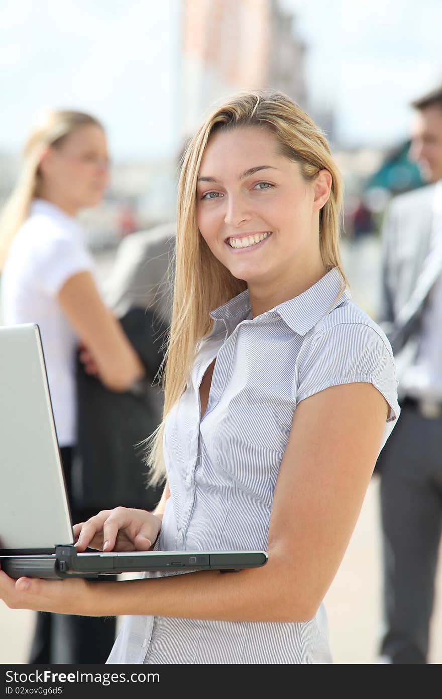 Businesswoman working outside the office