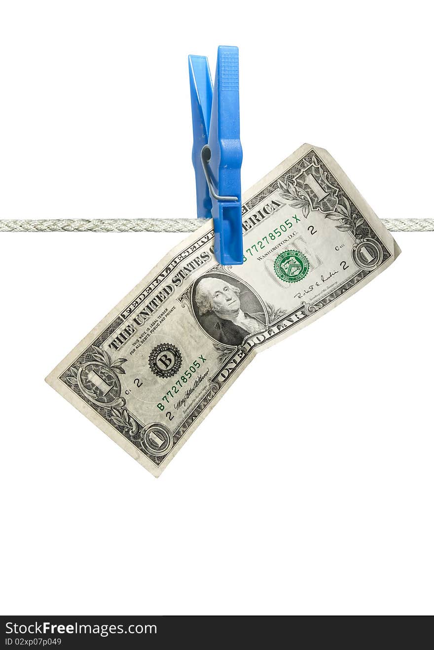 American dollar on rope isolated