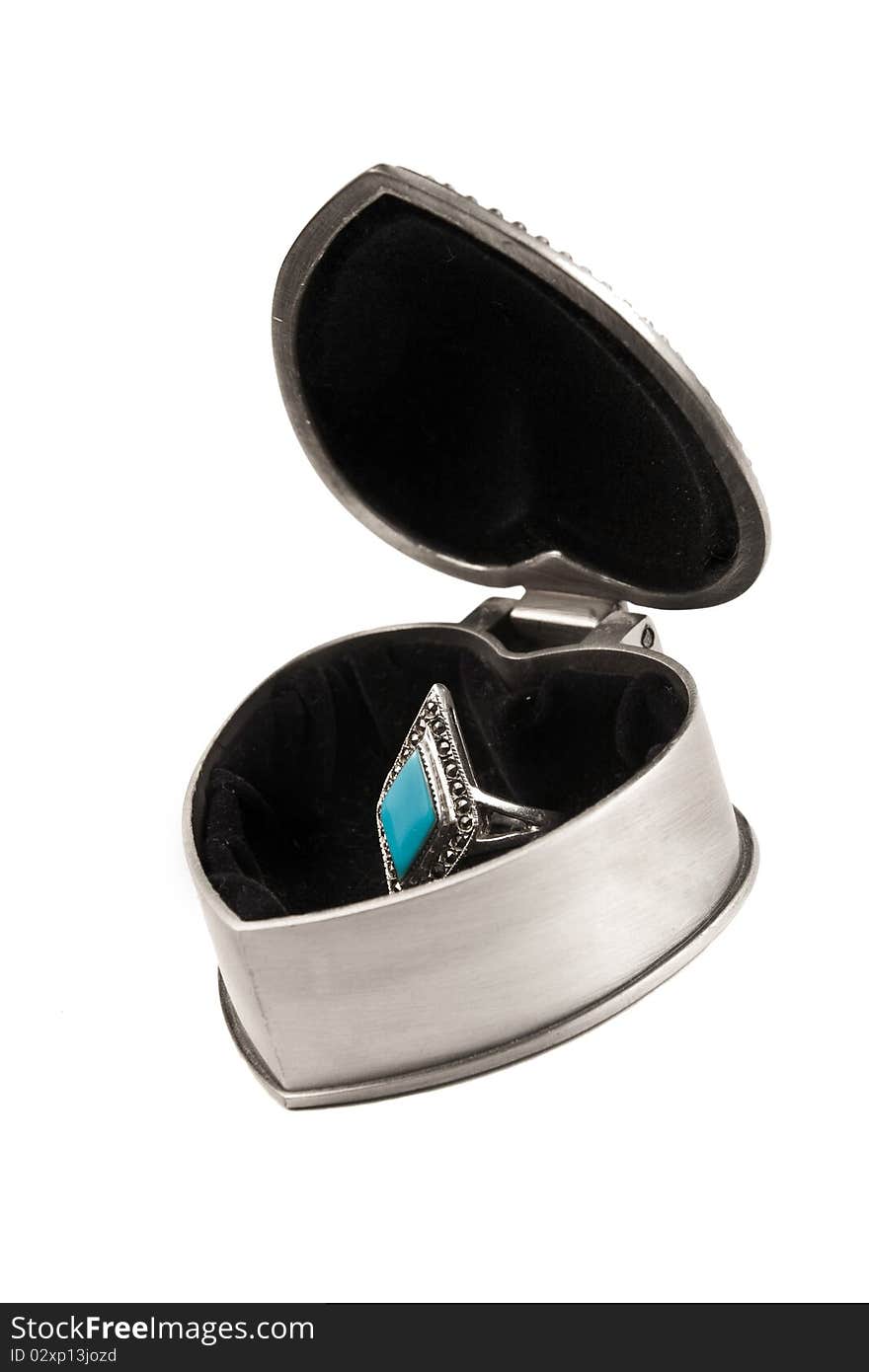 Silver box with a ring inside. Silver box with a ring inside