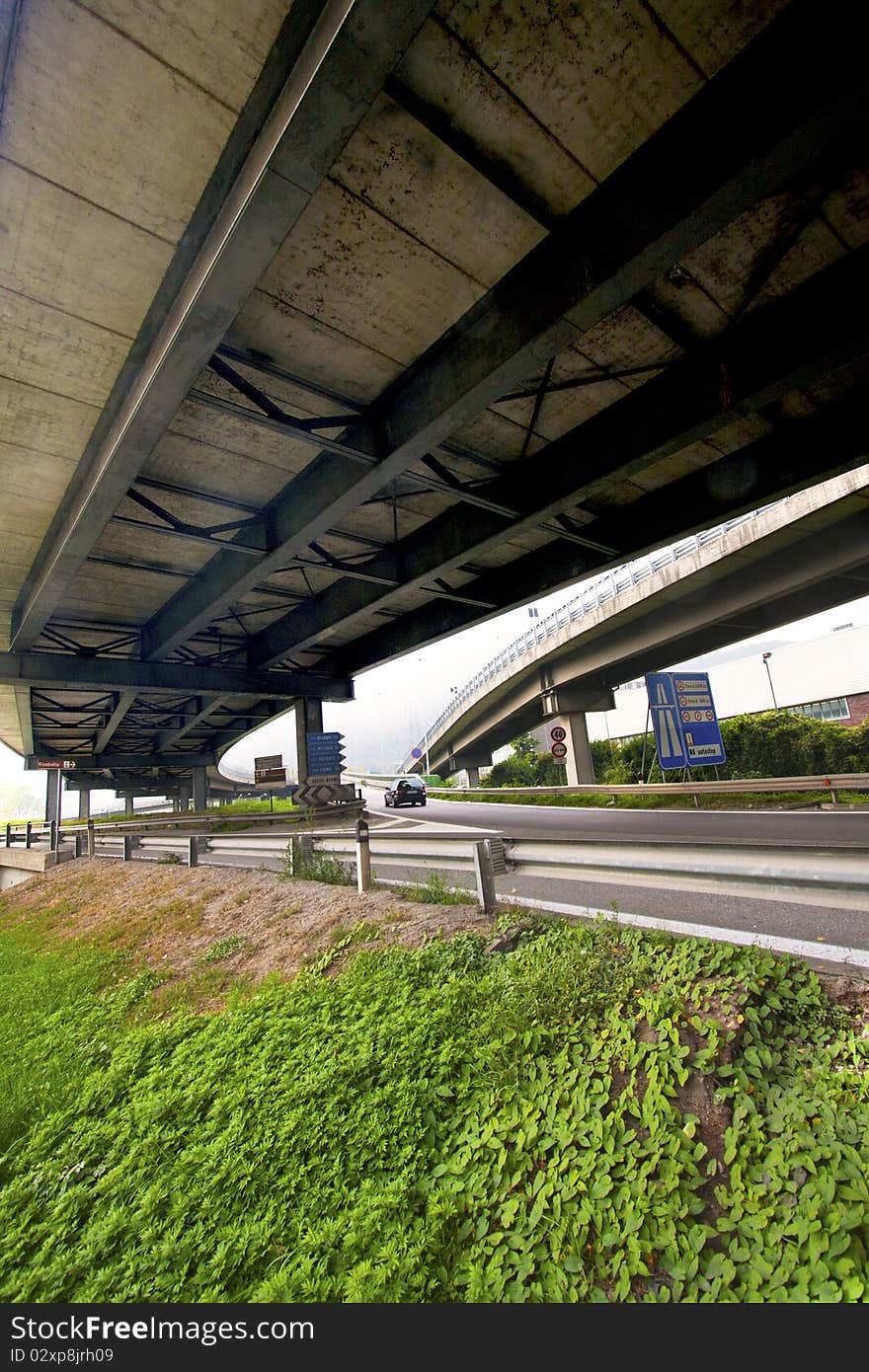 Freeway overpass with the release seen from below